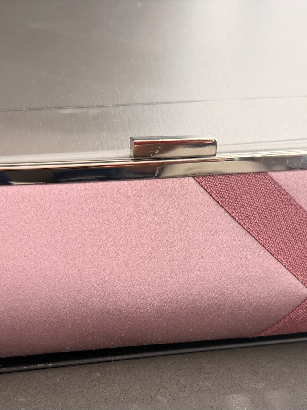 Dune London Blush Pink Satin Clutch with Silver-Tone Frame